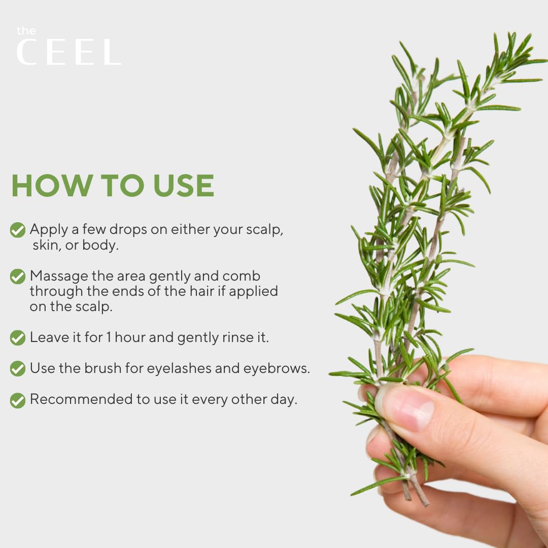 The Ceel Olio Capillare al Rosmarino con Biotina, Olio di Ricino e Menta Piperita - Olio Capelli Vegano per Cuoio Capelluto, Lunghezze, Ciglia e Sopracciglia - Flacone con Contagocce - 50 ml