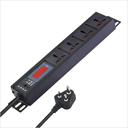 Extension Board 4 Outlet 1500W 6 AMP with Live Voltage Display (Parameter 30W~265V) Wall/Rack Mount, Built in Fuse Master Switch, Wall Mount, 0.75 Sq.mm ISI Marked 1.5m Power Cord (MX-4121 1.5M)