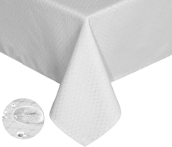 Tektrum Heavy Duty 70 X 70 inch Square Elegant Waffle Weave Check Jacquard Tablecloth Table Cover -Waterproof/Stain Resistant/Wrinkle Free - Great for Dinner, Banquet, Parties, Wedding White
