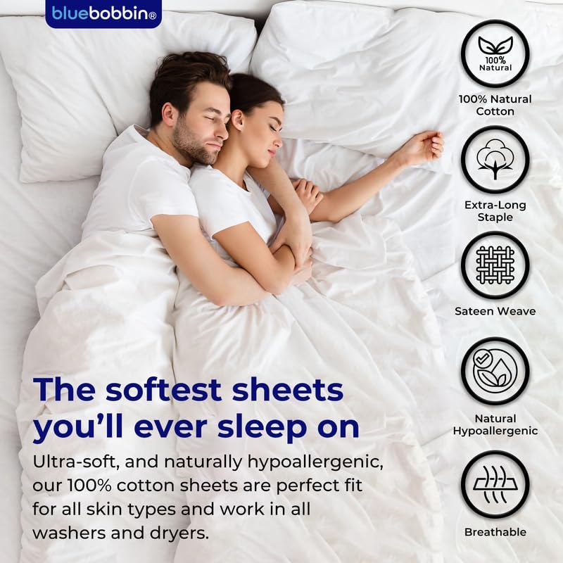 Miniatura 3 de Juego de sábanas de 4 piezas, 100% algodón egipcio de 1000 hilos, bolsillo profundo de 18 pulgadas, suave, colección de ropa de cama de hotel de