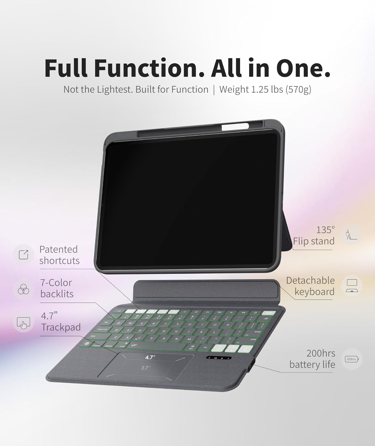 EIP Magnetix Keyboard Case for iPad (A16) 11th/10th Generation (2025/2022), with Patented Stylus Shortcuts, Protective, Adjustable Hinge Stand, Detachable Case, 7 Color Backlight - Image 3