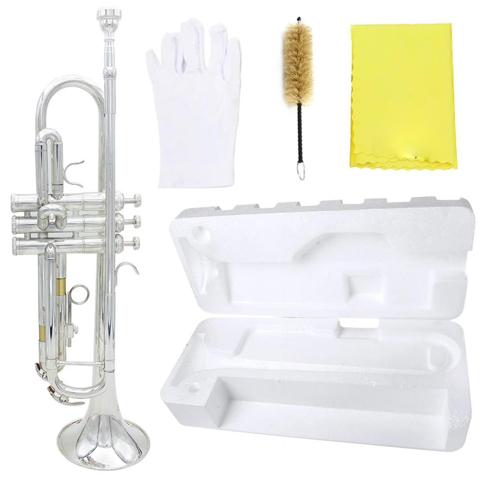 Tromba Strumento A Tromba In Si Bemolle Corpo In Tubo Di Ottone Tromba In Argento Con Accessori In Tessuto Per La Pulizia Adatto Per Principianti E Adulti