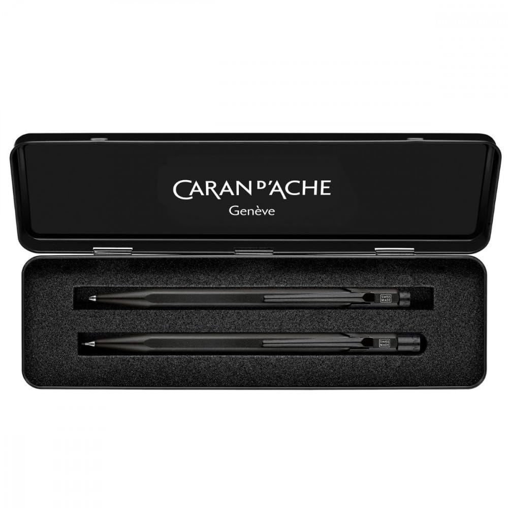 Caran DAche Ensemble stylo bille et porte-mines en aluminium Noir