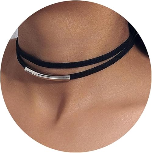 Fesciory Collares negros para mujer, collar de encaje de terciopelo ajustable en capas, regalo de joyería gótica.