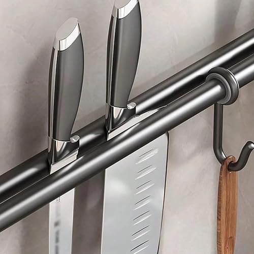 Miniatura 5 de Moderno estante para utensilios de cocina, barra colgante de pared negra con 6 ganchos móviles, organizador de almacenamiento de metal de 15.75