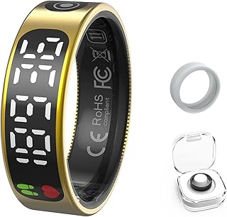 OVLOKS Smart Rings for Men & Women,Tracker with Fitness Health Sleep Blood Pressure Step,Smart Wearable,iOS & Android Compatible，Non-Subscription (Gold, 11)