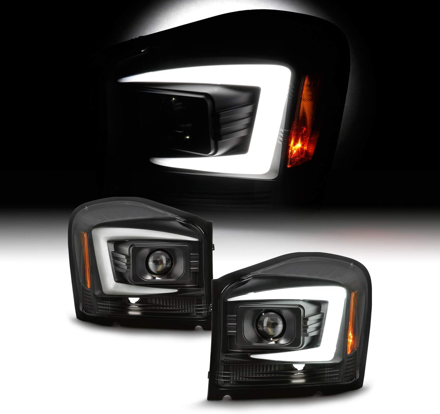 AKKON - Fits 2004 2005 2006 Dodge Durango LED [C-Tube] Projector Black Headlights Pair Driver Left + Passenger Right