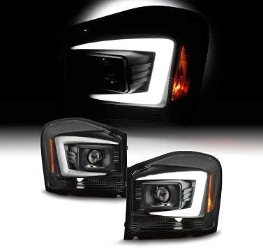 AKKON - For 2004-2006 Dodge Durango Projector Headlights | C-Shape LED DRL Light Bar Black Housing Clear Lens Driver And Passenger Side Direct Replacement