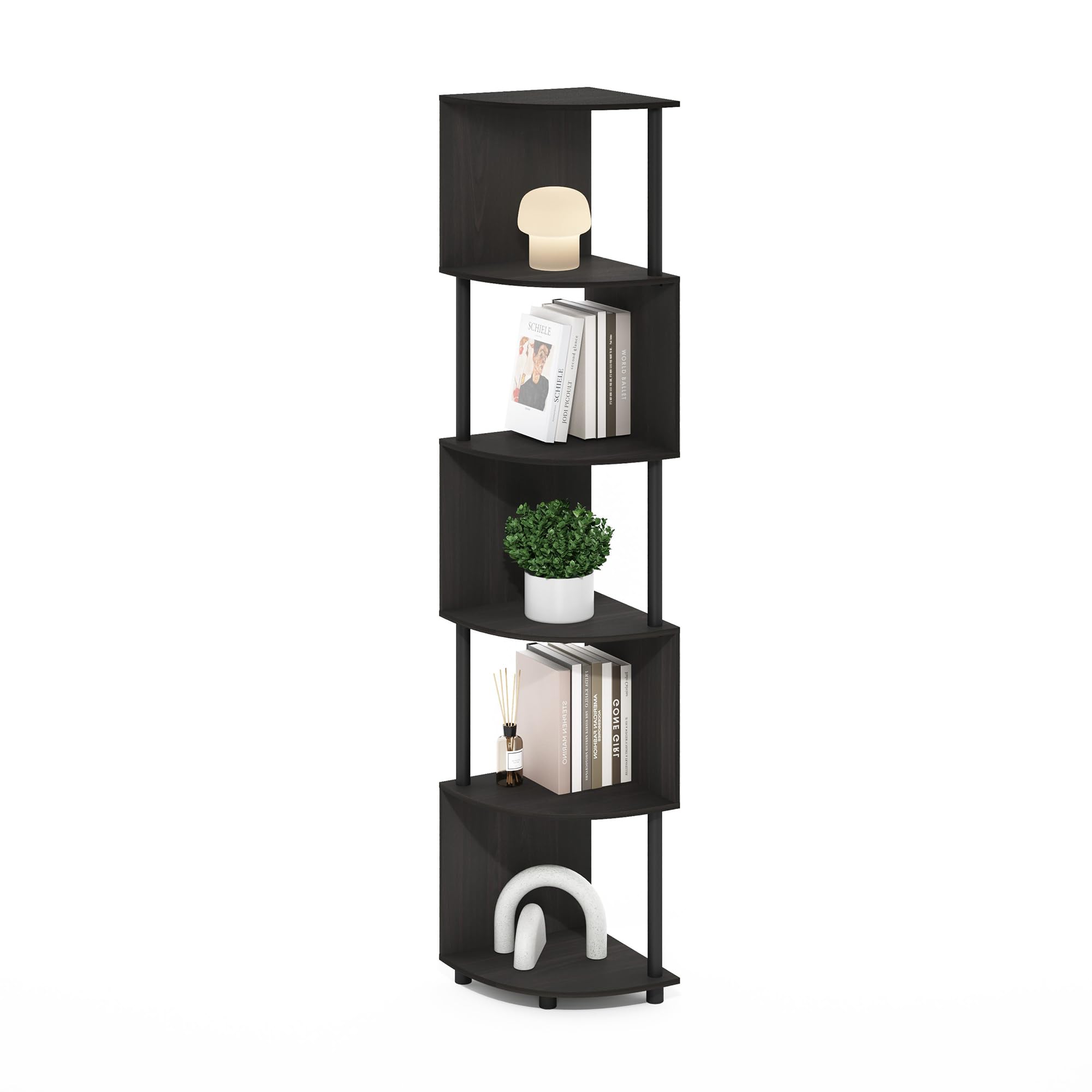 Furinno Econ 5-stufiges Zickzack-Eckregal-Bücherregal, Espresso/Schwarz