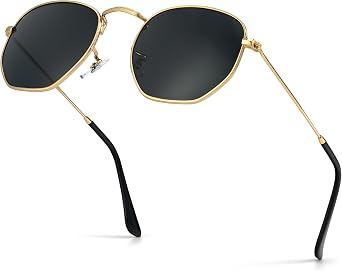 KALIYADI Sunglasses for Women and Men, Polarized Square UV Protection, Trendy Metal Frame Hexagon Sunglasses