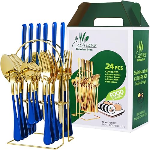 Juego de cubiertos, 24 piezas para 6 personas, incluye cuchillo tenedor cuchara de acero inoxidable 1018, cocina casera, restaurante, espejo pulido,