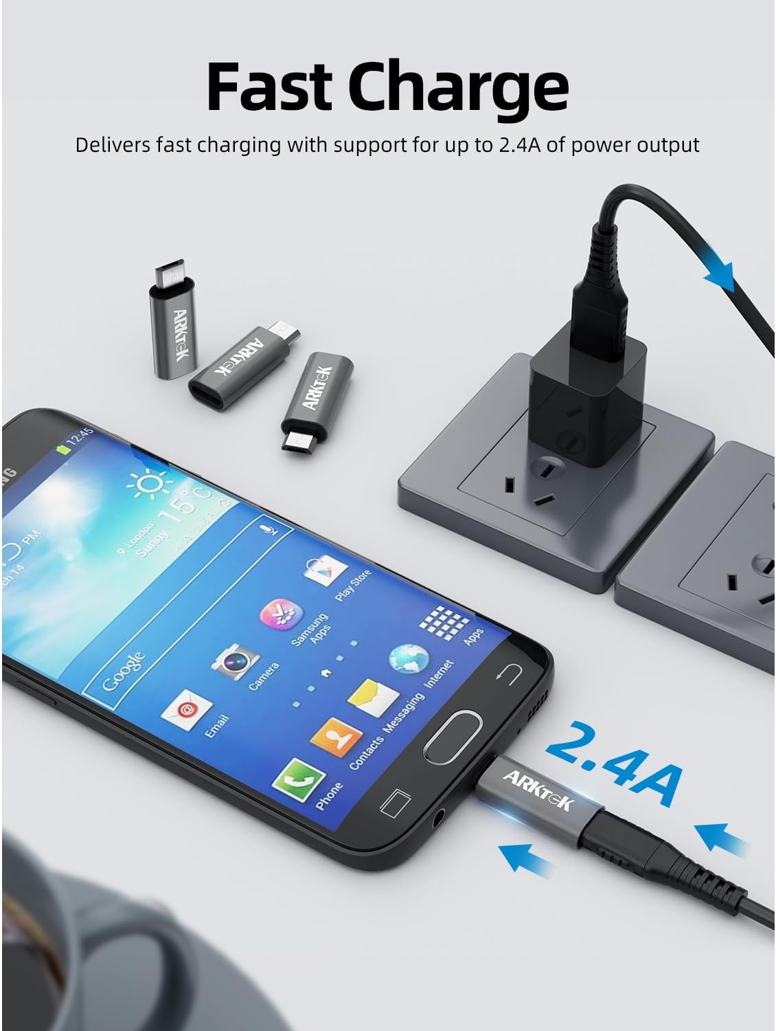 ARKTEK Micro USB Adapter - Micro USB (Male) to Type C (Female) Convert Connector with 56K Resistor Data Sync Charging Converter for Galaxy S7 LG G4 Nexus (Pack of 4, Grey)