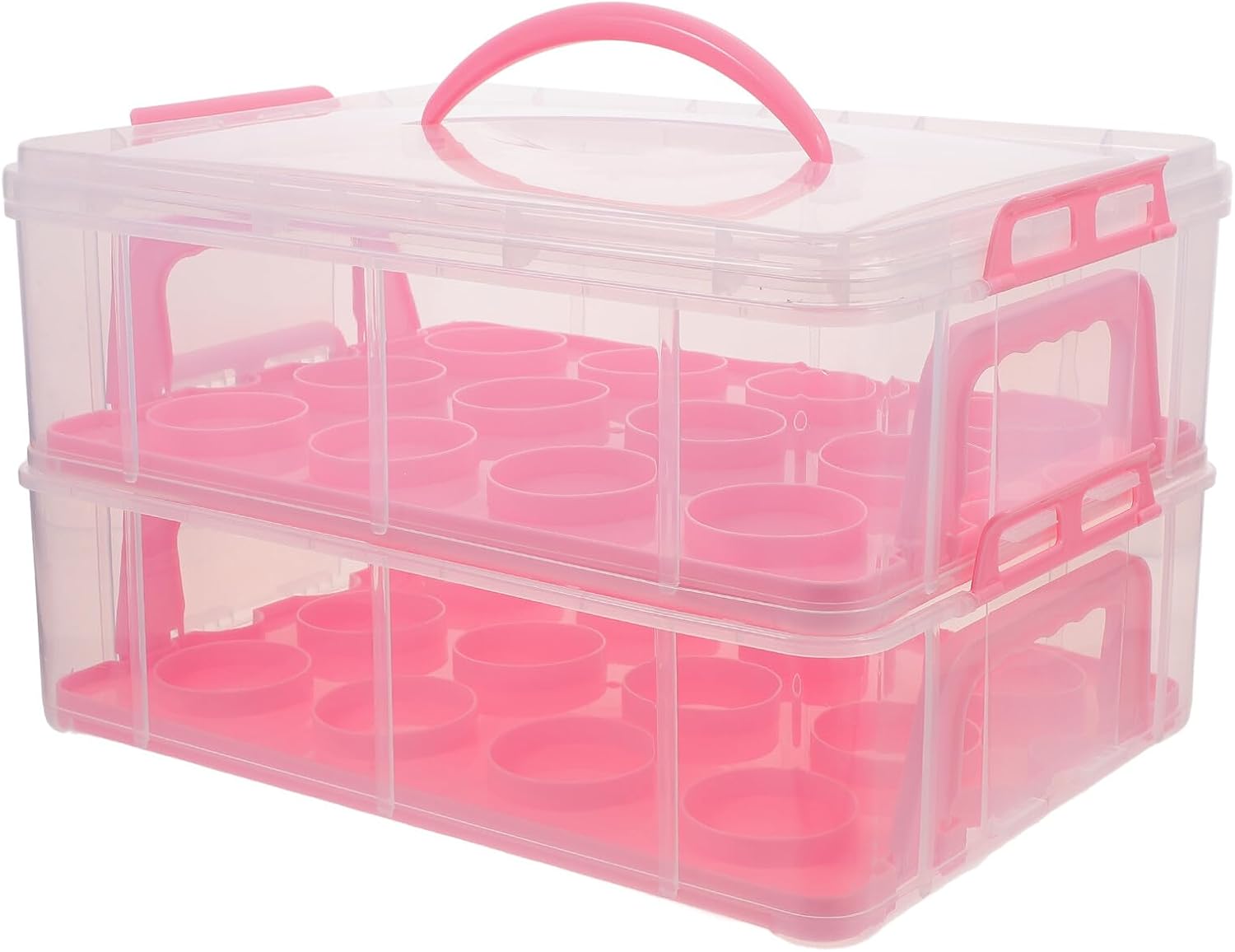 NUOBESTY Multi-layer Portable Cupcake Storage Box with Handle, 2-tier Pink Square Muffin Carrier for Bakery and Party Dessert Packaging