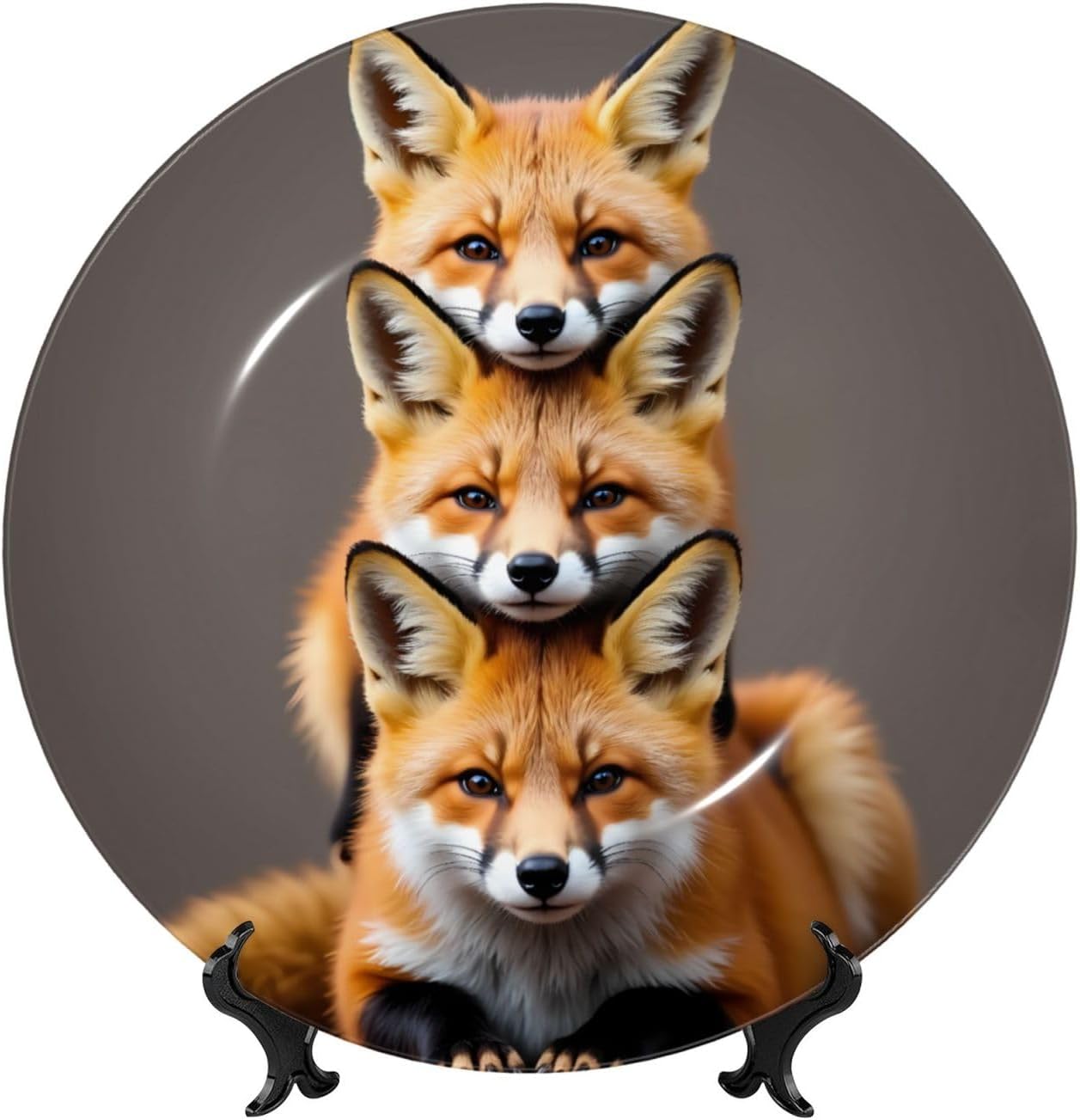 Three Foxes Cuddling Style Ceramic Plate Display Decorative Plate With Stand Wall Hanging Plate For Home Decor 10 Inch