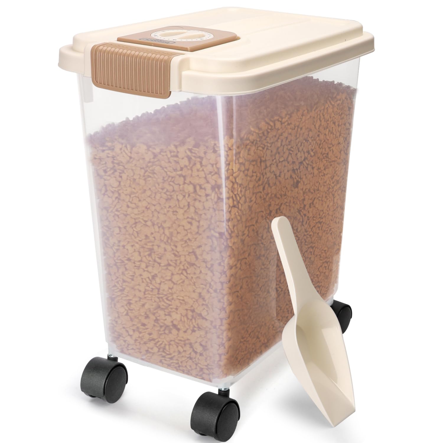 Nobleza Contenedor de Pienso para Mascotas 20L, con Ruedas, Tapa Abatible, Cuchara y Marcador de Fecha, Caja Hermética Transparente para Perros y Gatos
