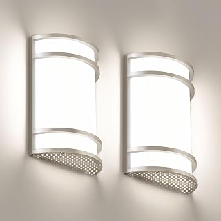 LED Indoor Wall Mount Light Fixture, Brushed Nickel Wall Sconce Lighting, 3000K-6000K 5CCT Adjustable, Half Cylinder Hallway Light Fixture for Living Room Bedroom Porch 2 Pack