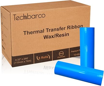 8 Rolls 4.33" x 244 Wax/Resin Desktop Thermal Transfer Ribbons | 110mm x 74m, 0.5" Core, for Zebra Desktop Printer
