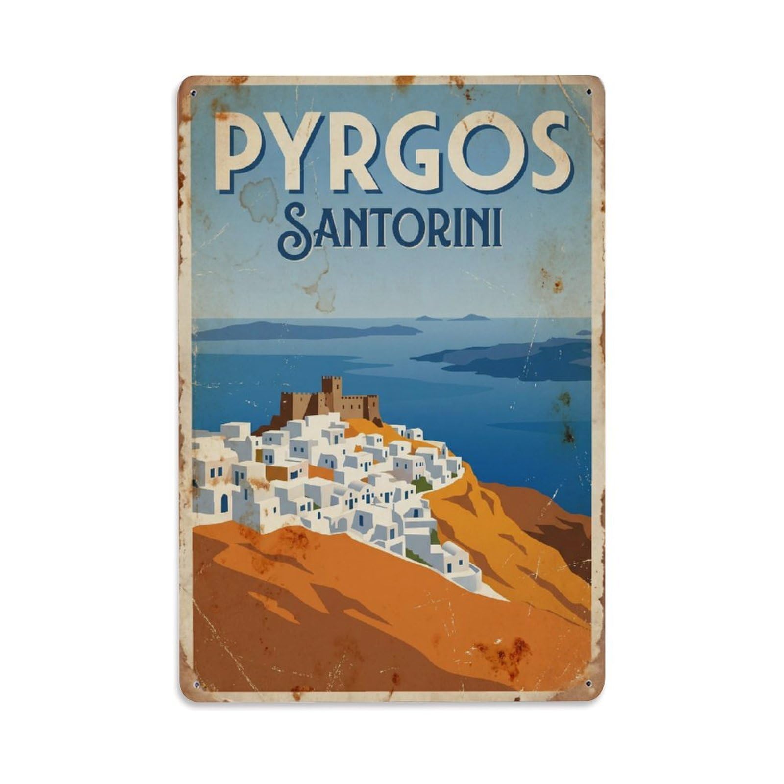 Este 8X12inch Style Vintage Travel Pyrgos Santorini Village Metal Tin Sign
