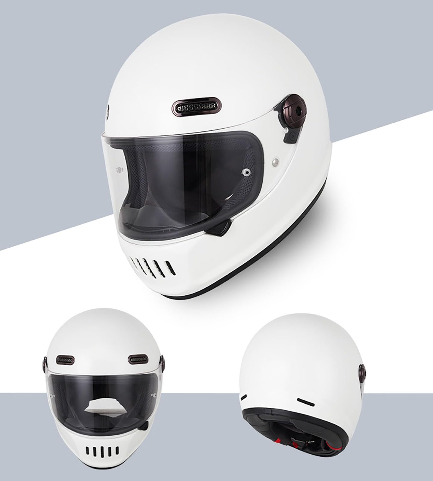 Kask motocyklowy integralny, retro klasyczny kask zderzeniowy do cruisera/motoroweru, zatwierdzony DOT/ECE, kask integralny do użytku ulicznego i drogowego. 9,L (59-60 cm)