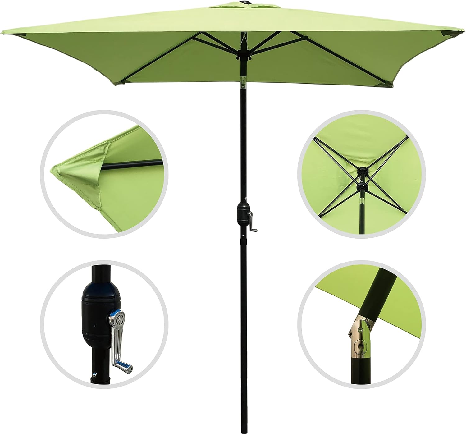 DAVEE Furniture 6.5 Ft Square Market/Patio Umbrella with Tilt and Crank, Perfect for Garden, Lawn,Deck,Backyard and Pool （Green