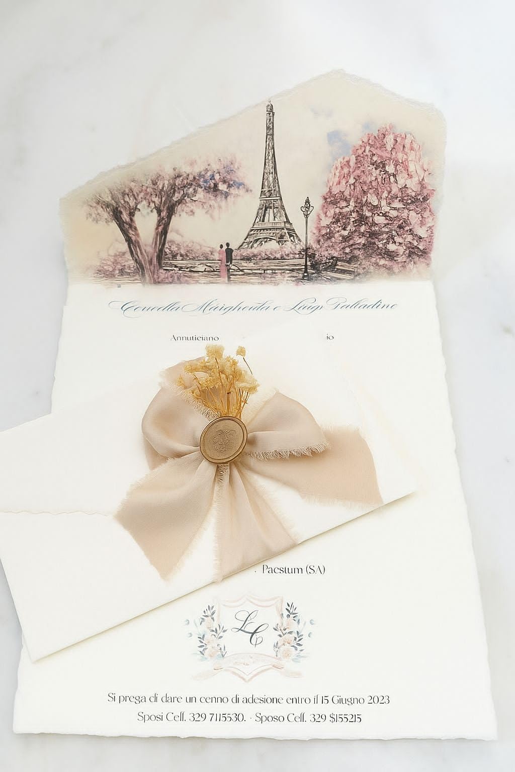 Partecipazioni Matrimonio Personalizzate – Inviti Nozze in Carta Amalfi Italiana Artigianale – Con Sigillo in Ceralacca (Opzionale) – Set da 10