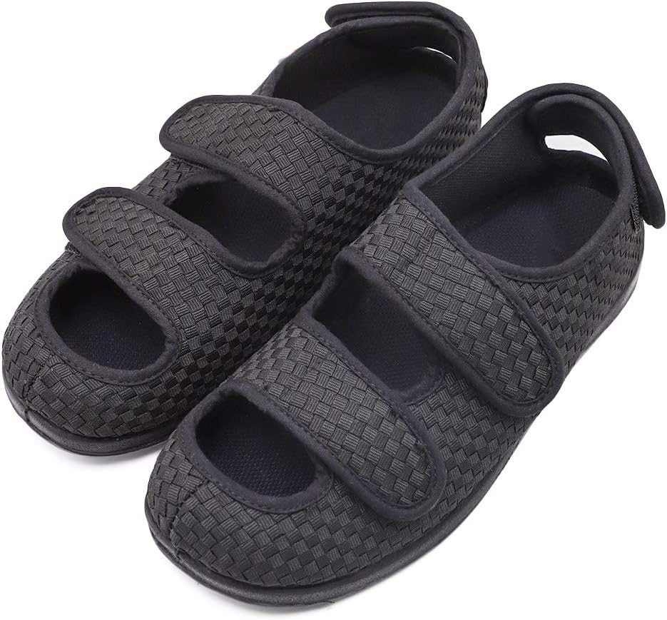 Orthoshoes Men's Orthopedic Sandals Swollen Feet Shoes with Adjustable Straps Wide Fit Footwear Walking Shoe for Elderly, Diabetic & Edema Black