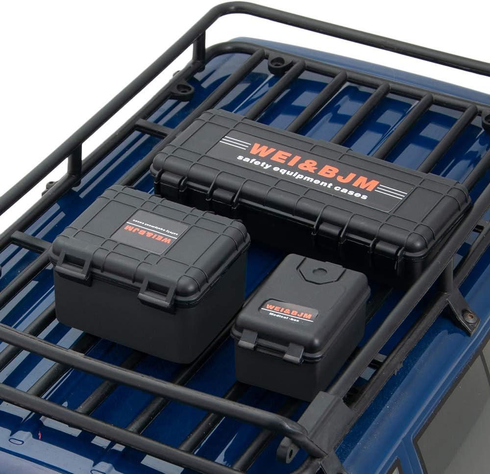3Pcs 1/10 Mini Toolbox Trunk RC Car Simulation Plastic Luggage Case Decoration Mini Storage Box Equipment Case Compatible with Axial Scx10 90046 CC01 D90 D110 1/10 RC Crawler Truck (Black)