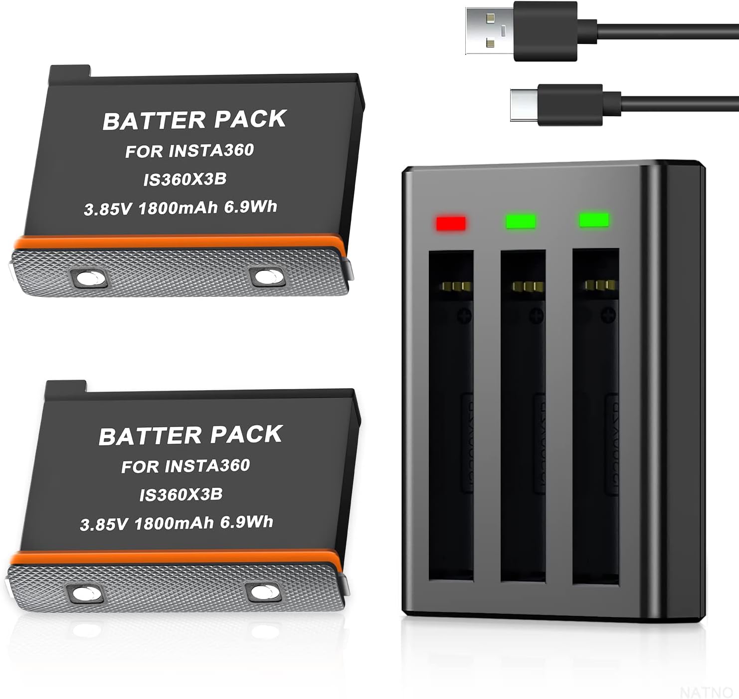 2 Pack 1800mAh Rechargeable Battery & USB Fast Battery Charger for Insta 360 X3 Battery 360 ONE x3 Camera