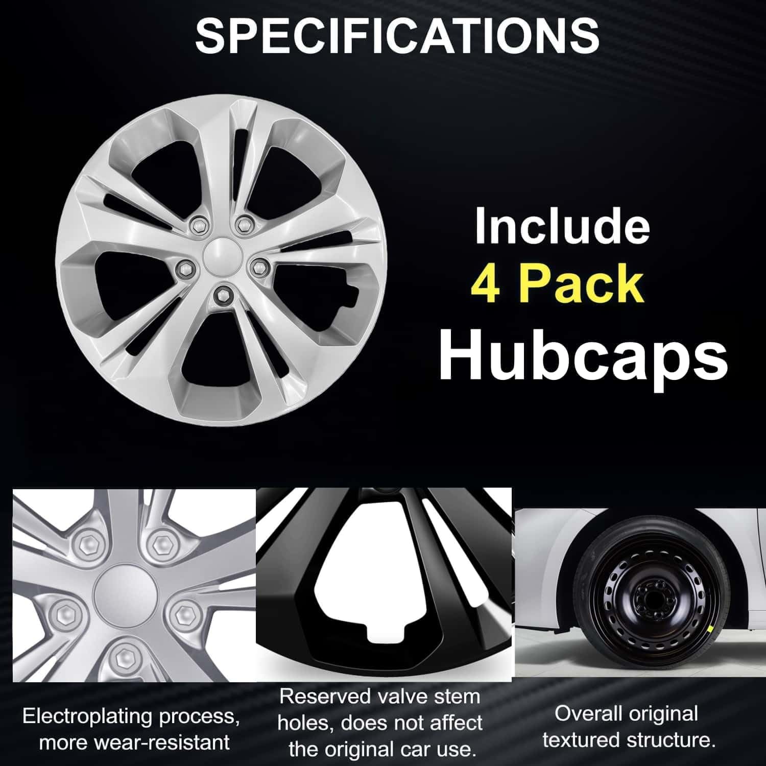 17-Inch Hubcaps Compatible with Chevrolet Trax LS 2024–2026 | Snap-On ABS Hubcaps for Factory Steel Wheels | OEM-Style Replacement – Set of 4 Wheel Cover (Silver)