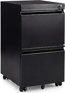 COSTWAY Rollcontainer abschließbar aus Metall, Aktenschrank unter Schreibtisch, Bürocontainer mit 2 Schubladen & Hängeregistratur für Dokumente, Metallschrank mit 5 Rädern, 44 x 37 x 67 cm (Schwarz)