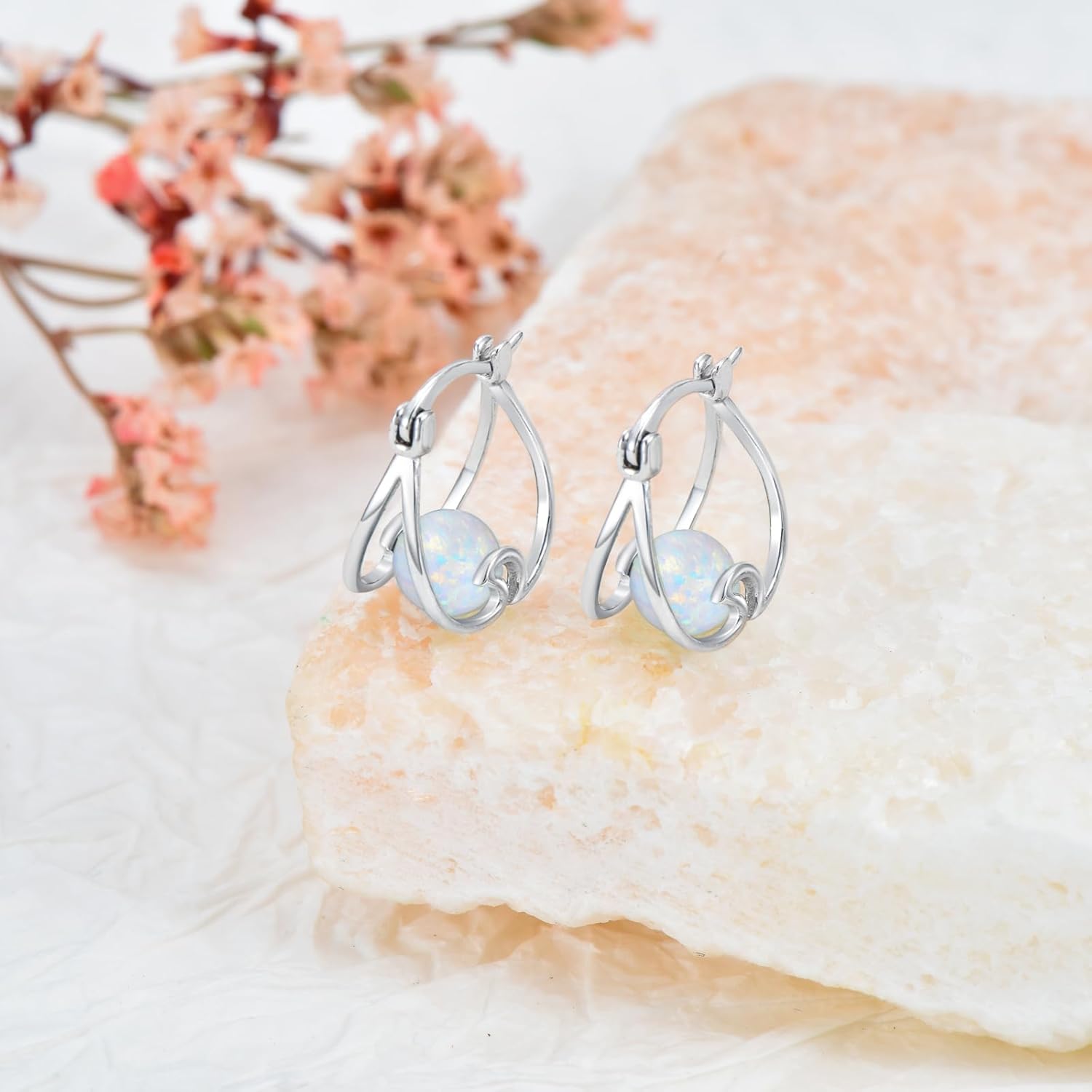Turquoise/Moss Agate/Blue Opal Hoop Earrings Sterling Silver Small Huggie Earrings Double Hoop Earrings Jewelry Mother'S Day Gifts for Women