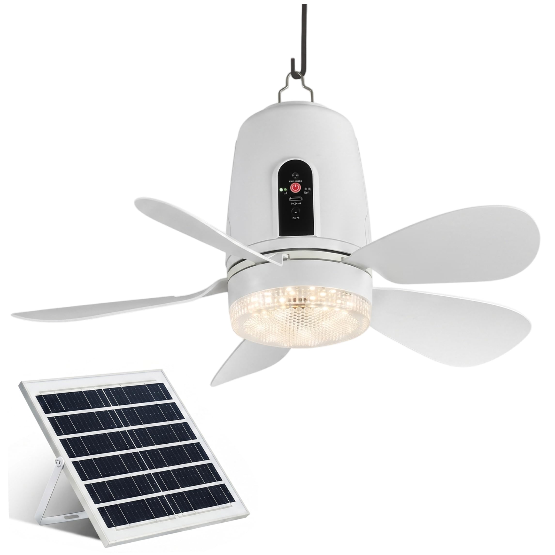 Ventilador de techo solar portátil y silencioso para combatir el calor en el patio