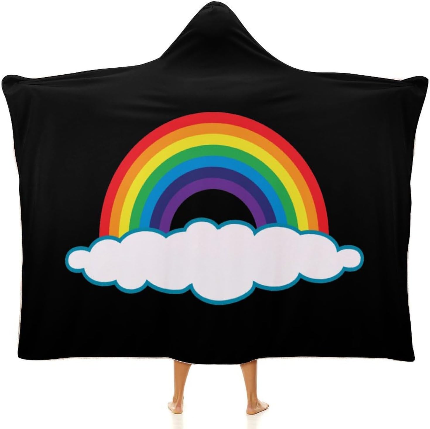 Rainbow And Cloud Fashion Wearable Blanket Hoodie Fleece Throw Cloak Robe Unisex