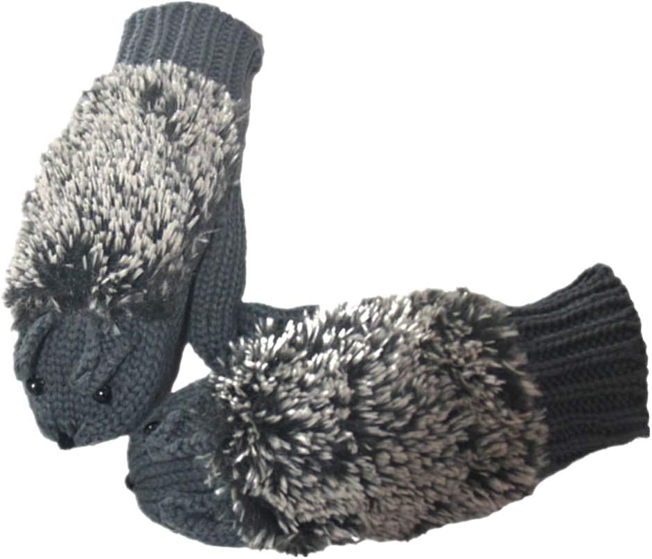 Pusheng Women Winter Cartoon Gloves Thick Knit Hottest Hedgehog Mittens (Dark Gray)