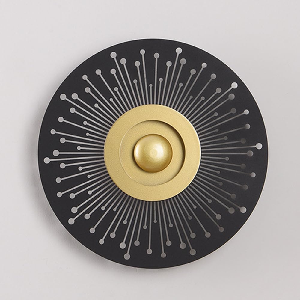 LOGT LED Wall Light for Indoor Use, Gold, Modern Wall Lamp, Copper Lamp, Round Art Deco Living Room Lamp, 30cm, Creative Lighting, Walllamp with 3 Colour Modes for Hallways, Stairwells,C