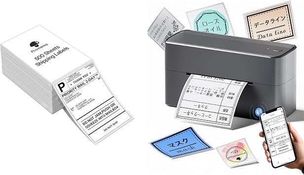Phomemo 241-BT Thermal Label Printer, Mailing Label Printer, Heat Sensitive, Bluetooth Connection, 500 Sheets, Phomemo A6, Thermal Label Stickers, 4.0 x 6 Inches 10.2 x 15.2 cm, Thermal Paper
