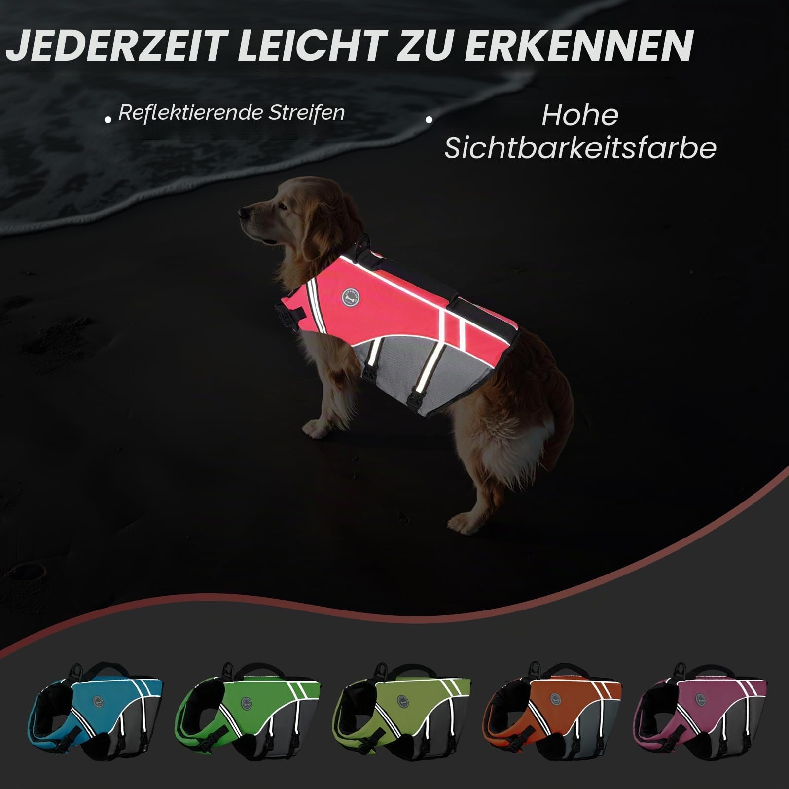 VIVAGLORY Sports Style Hundeschwimmweste, Rettungswesten Für Hunde Bootfahren, Auftrieb & Schwimmhilfe, Schwimmweste, S, Neon-Rosa | Schwimmhilfe mit Leinen-Ring und Griff zum Schwimmen und Bootfahren, reflektierend, verstellbar, für Hunde