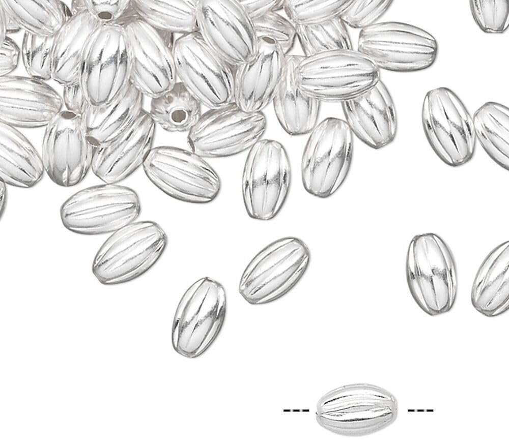 Beads for Jewelry Making, Bracelet, Earring and Necklace Bead, 100 Silver Plated Brass 5x3mm Oval Corrugated Beads with 0.6mm Hole