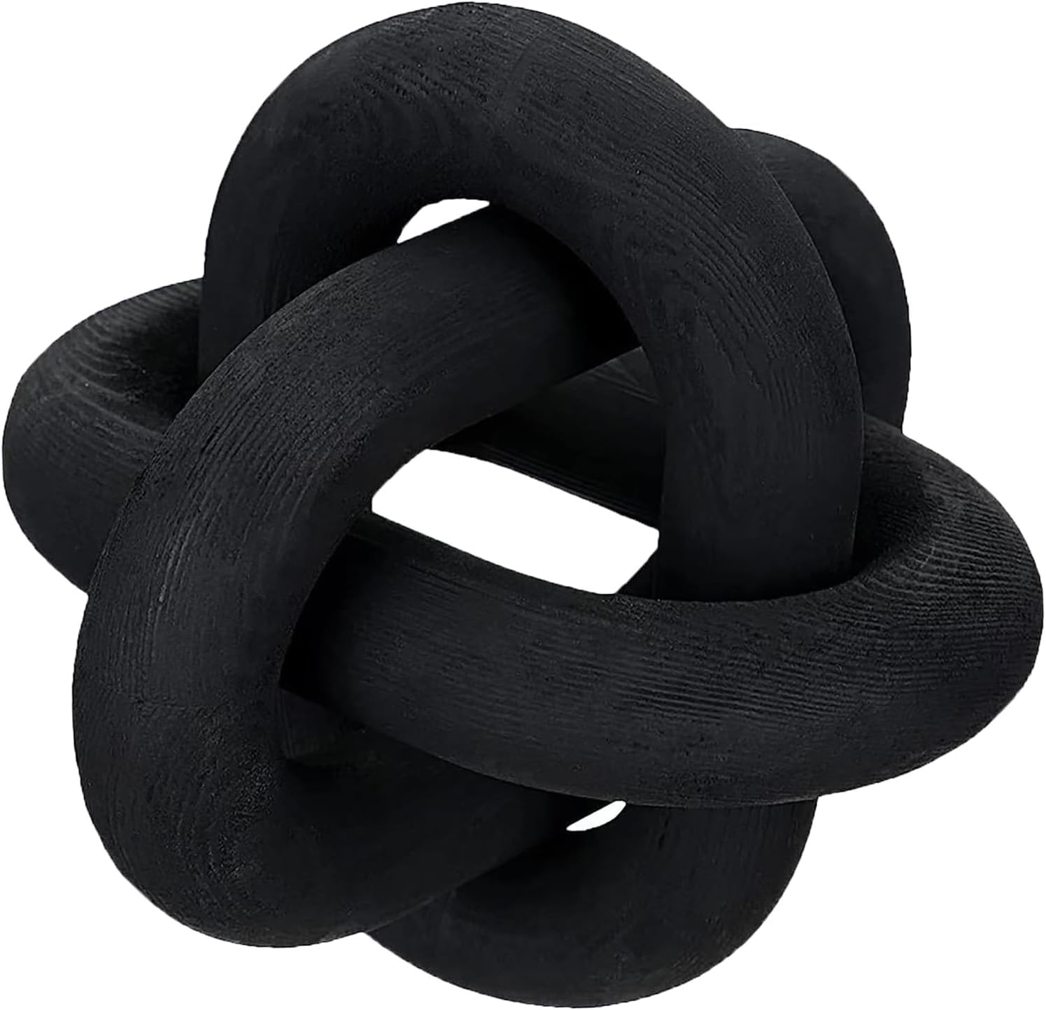 Wood Knot Chain Link Decor - 3 Link Boho Wooden Hand Carved Decorative Wooden Links Knots for Coffee Table Entryway Modern Farmhouse Shelf Decoration (Black)