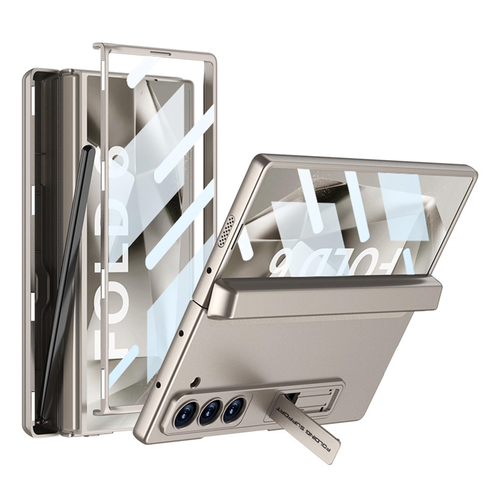 Custodia per Samsung Galaxy Z Fold 6, Protezione con Cerniera Magnetica in PC Rigido, Pellicola Protettiva Trasparente per Lo Schermo, Supporto Regolabile, Custodia Sottile E Sottile,Grey