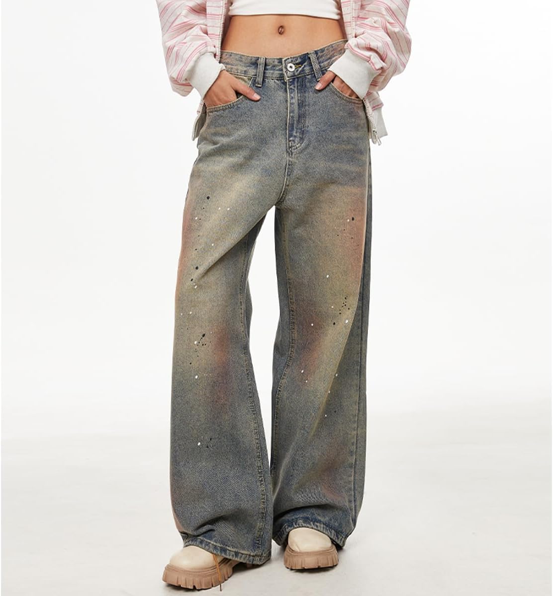 Harajuku Vintage Women's High Waisted Straight Leg Jeans Y2K Casual Colorful Tie-Dye Gradual Denim Pants - Image 6