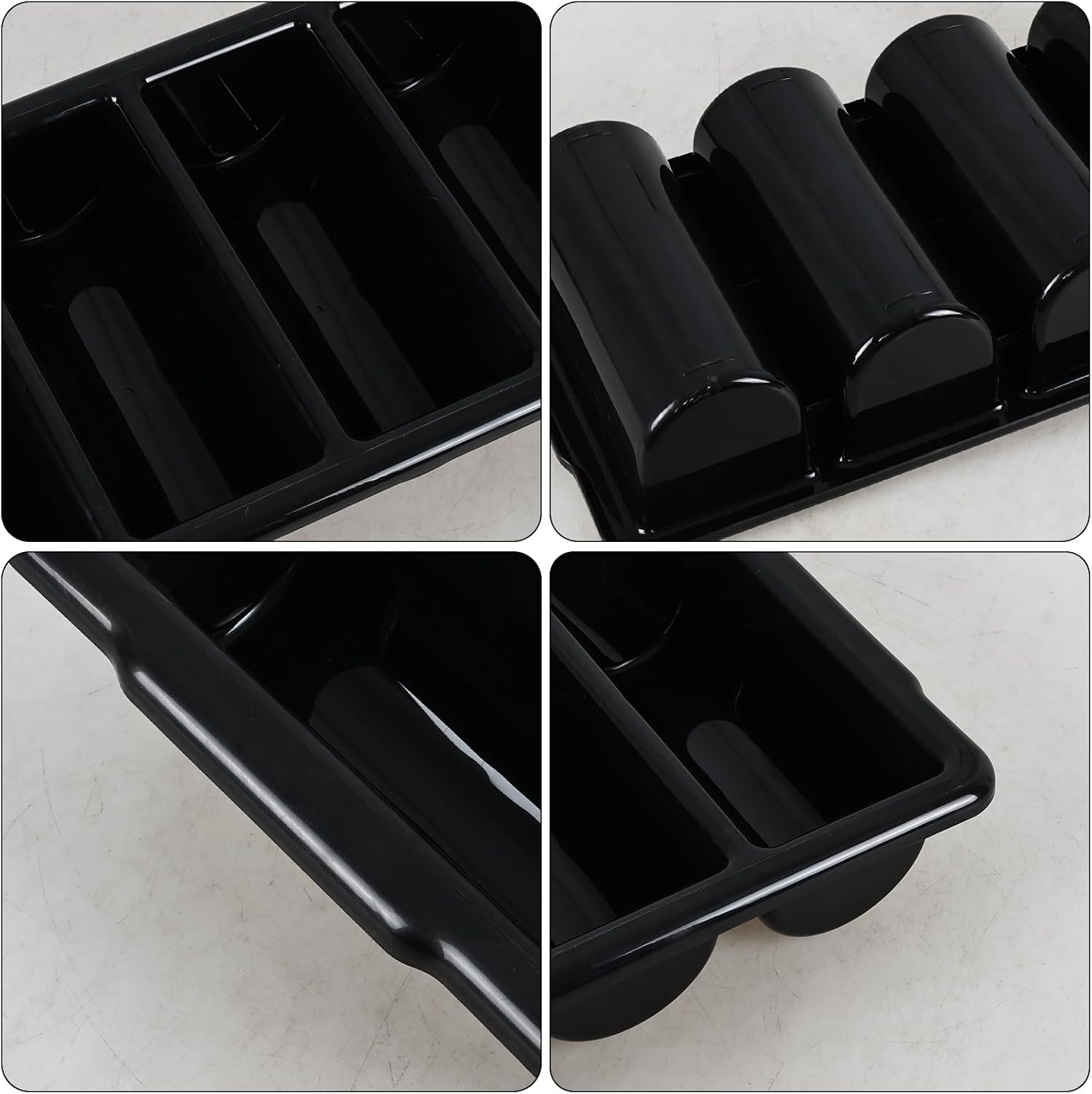 4 Compartment Cutlery Bin, Set of 4 Restaurant Silverware Tray Plastic, Black