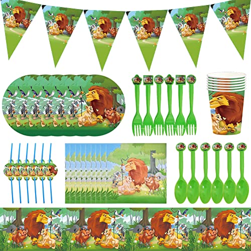 FISAPBXC 81 Pack Couverts d'Anniversaire Le Roi Lion,Couverts Roi Lion,Vaisselle Fête d'Anniversaire,Décoration Fête d'Anniversaire,Décoration Table,Vaisselle Fournitures Fête à Thème Jungle Cover