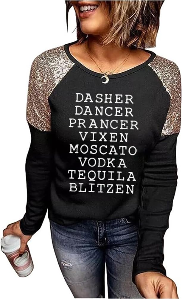 Women's Christmas Holiday T Shirts Leopard Stripe Splicing Sleeve Shirt Xmas Funny Graphic Raglan Baseball Tops