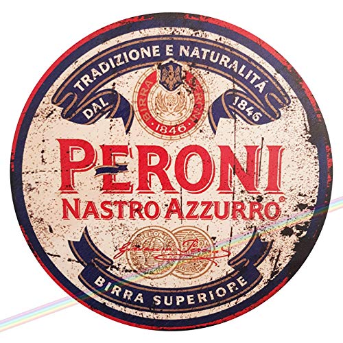 Circle Wooden Signs Mancave Vintage Funny Retro Wood Garden Garage Shed Kitchen Bar Pub Wall Sign Made UK Diameter 19cm ( PERONI ) )