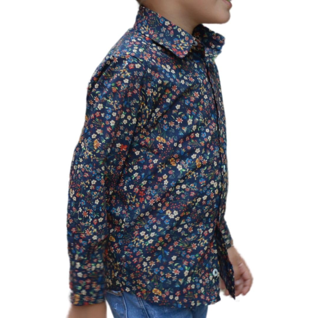 Camicia Bambino Manica Lunga Cotone - Collo Mao - VivalaVida Stampa Floreale Liberty - Camicia Fiori - Padre Figlio -Taglie 2-11 anni