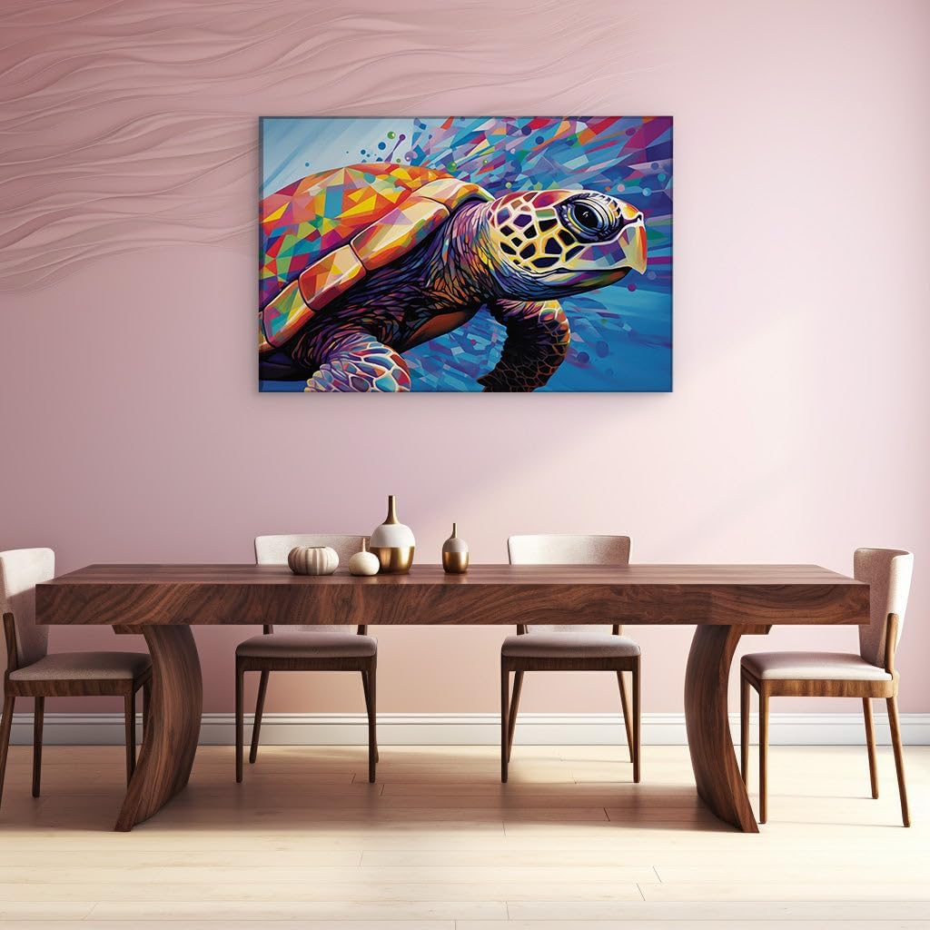 Canvas for Living room. Vibrant Energy Unleashed - The Dynamic Digital Turtle Painting, 27 x 18 inch Canvas Wall Art - Contemporary Masterpieces - Modern Home Decor