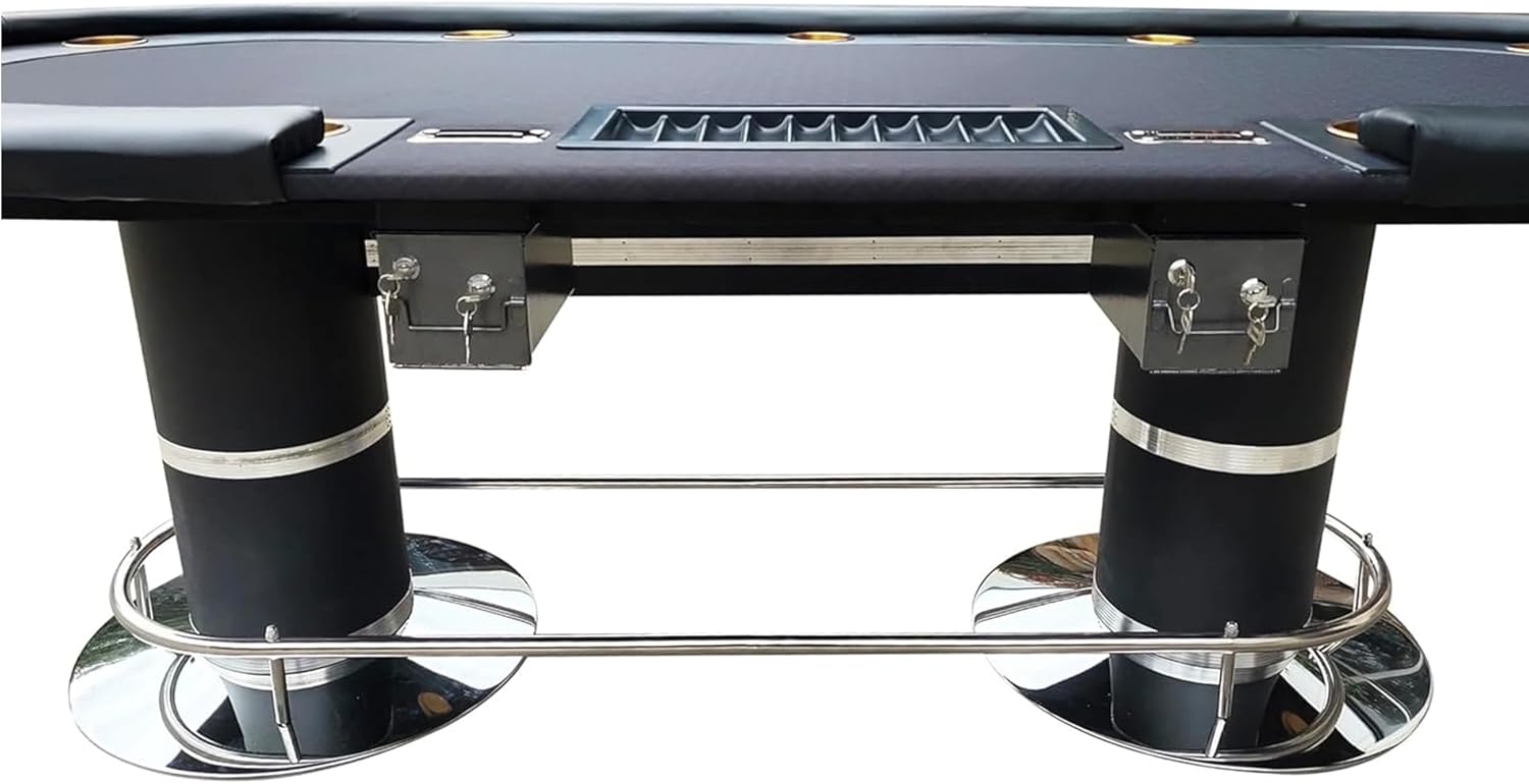 96" Poker Table Oval Dark Knight with Black Waterproof Felt Plastic Chip Tray Steel Drop Box