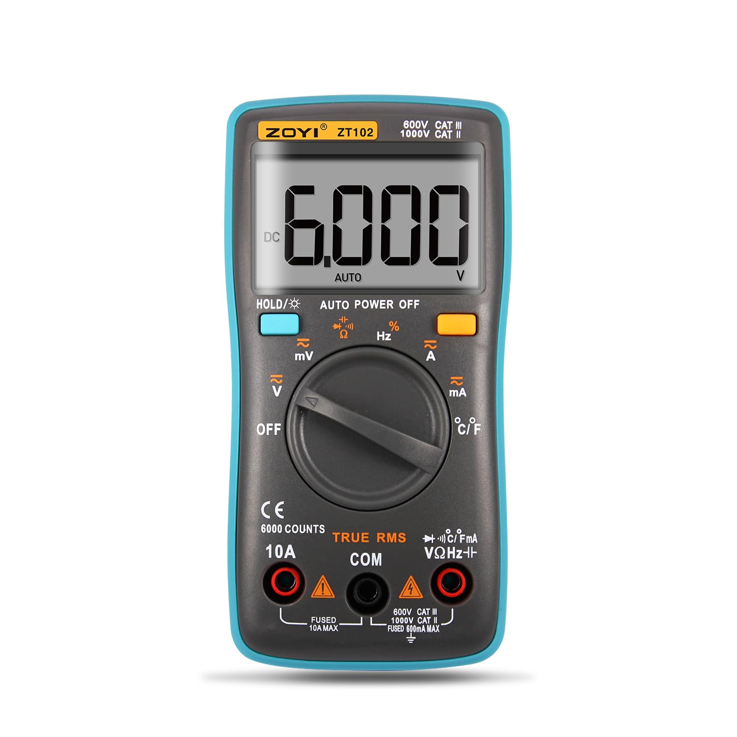 Digital Multimeter True RMS Auto Ranging Voltage Tester 6000 Counts Backlight,Current/Resistance/Capacitance/Temperature Measurement for Industrial Electricians
