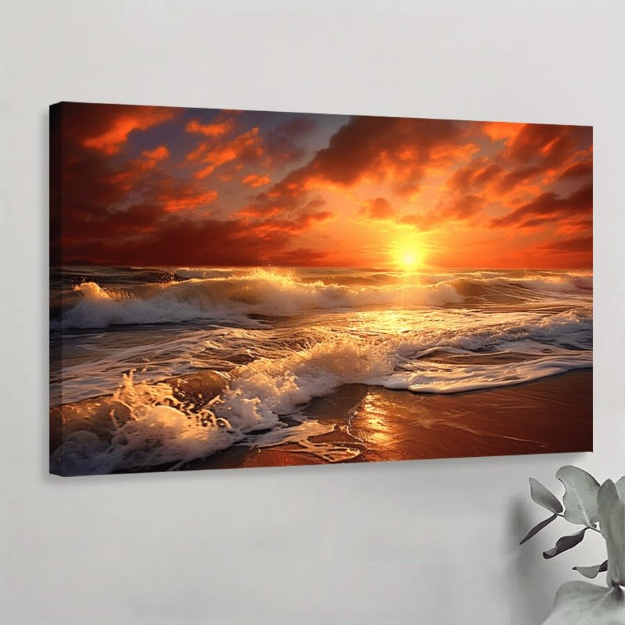 XINBAO Canvas Poster, Ocean Red Sunset Wall Art Canvas Paintings, For Bedroom Living Room Corridor, Pictures Art, Wall Decor(30x40cm/Frameless)